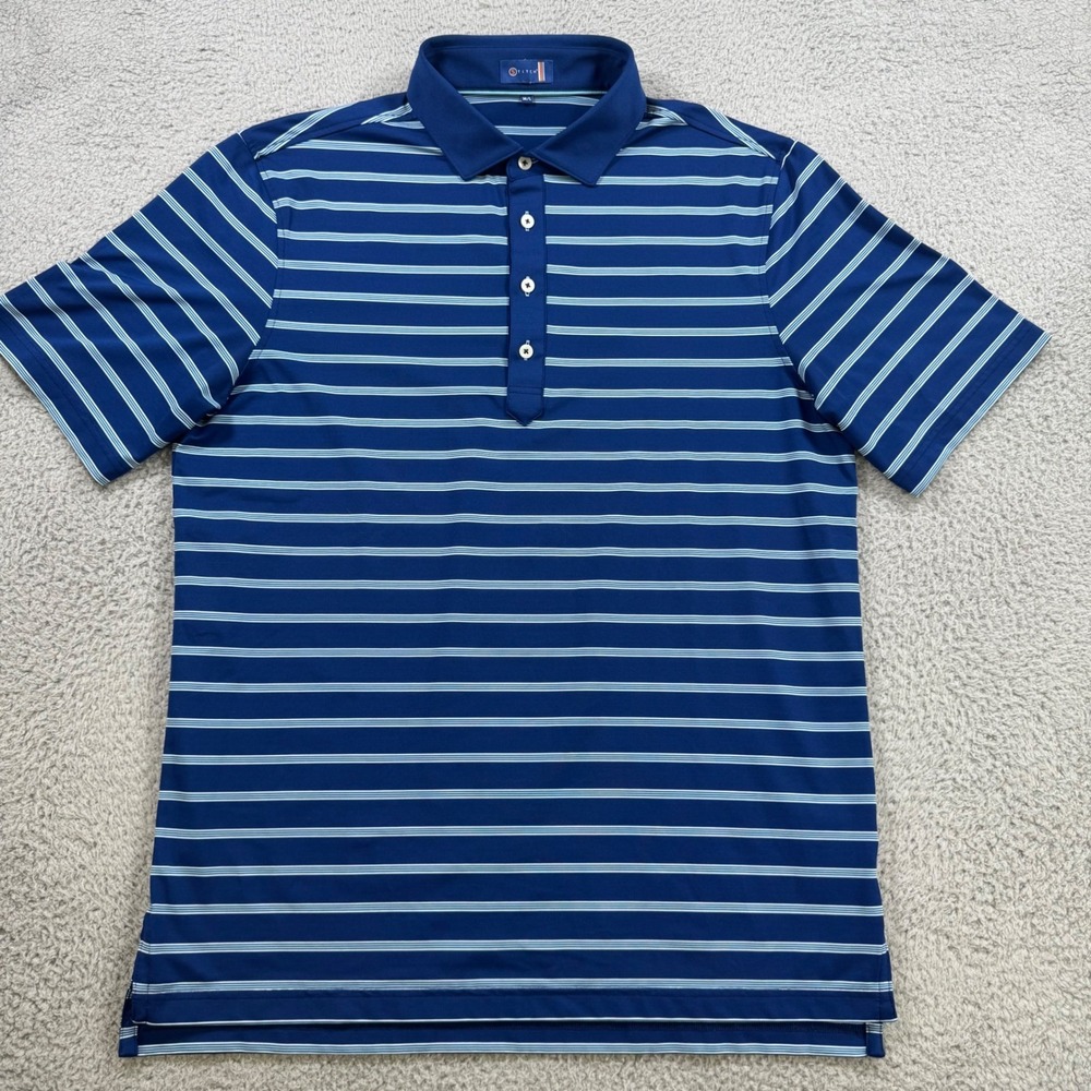 Stitch Golf Mens Blue White Striped Performance Polo Shirt Size Medium Large